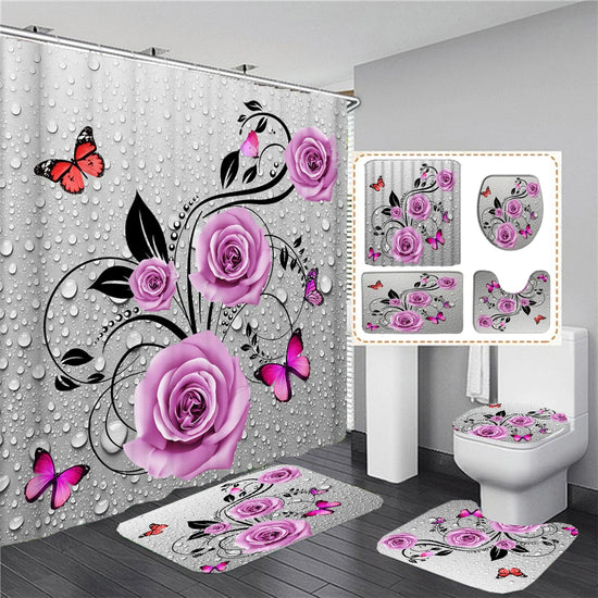 Butterfly Flower Shower Curtain Set