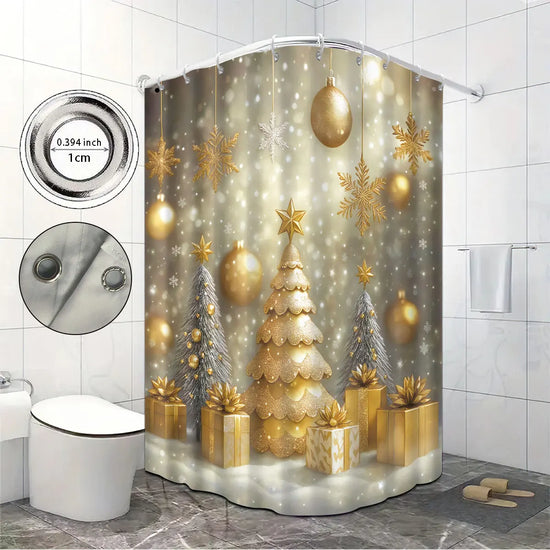 Golden Christmas Shower Curtain