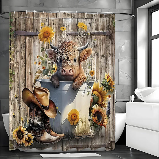 Highland Cow Sunflower Shower Curtain