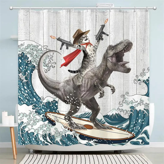 Cat & Dinosaur Shower Curtain