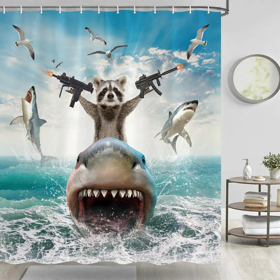 Raccoon Shark Shower Curtain