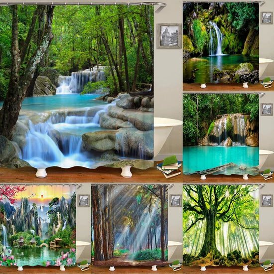 Forest Waterfall Shower Curtain